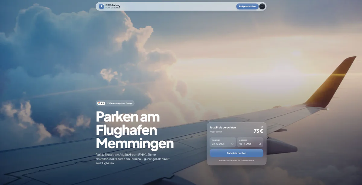 Website von fmm-parking.de – Parken am Flughafen Memmingen